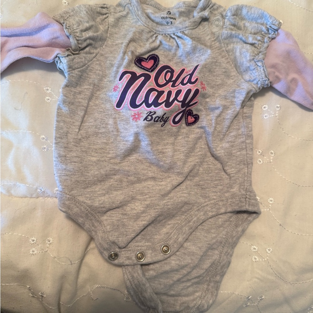 Old Navy Gray and Pink Baby Bodysuit